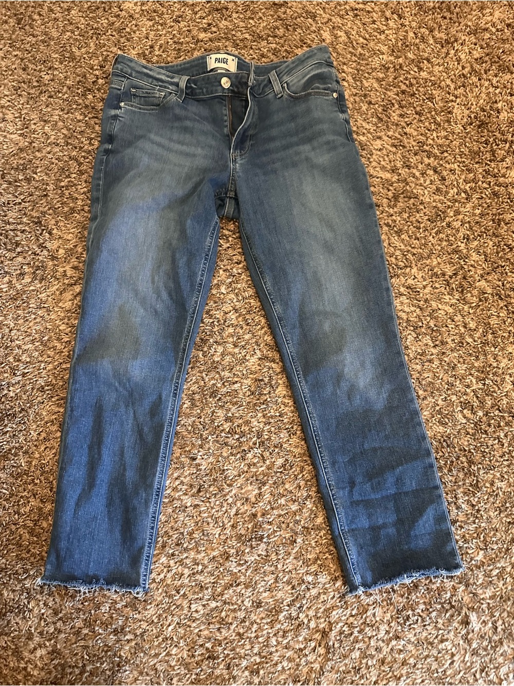 PAIGE Blue Cropped Raw-Hem Skinny Jeans